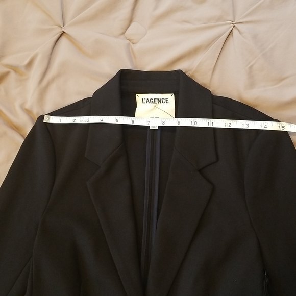 L'AGENCE Solid One Button Notch Lapel Ponte Blazer, Black, size 2 - Picture 10 of 16